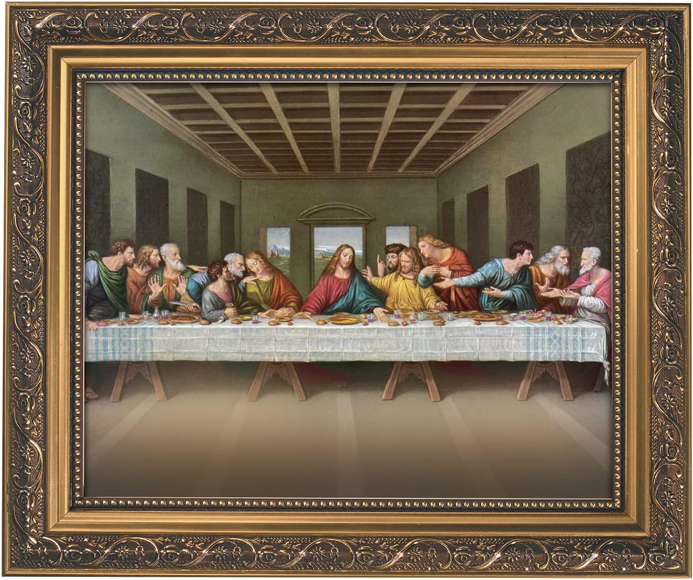 Gerffert Christian Wall Décor Ornate Gold Framed Artwork, 13 x 11-Inch, Davinci - The Last Supper