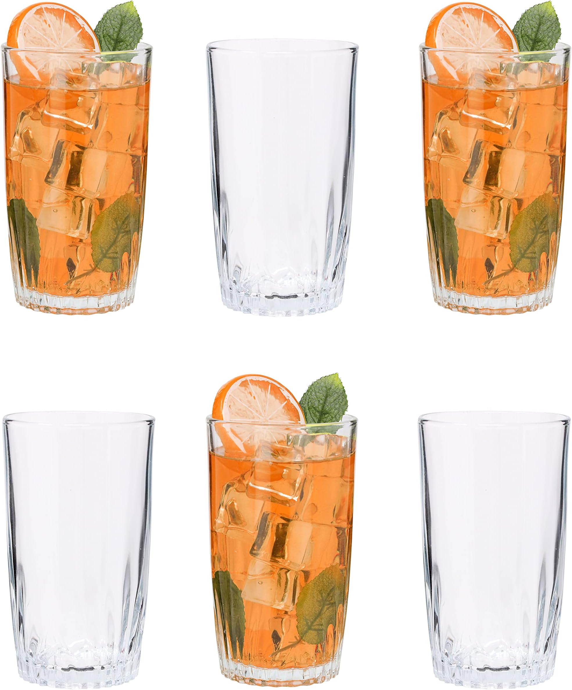 – Water Juice Tumbler Drinking Glasses Set of 6 310ml Crystal Cut Effect Edge Glass Hiball Fruit Juice Cocktail Tumblers Beverage Soft Drink Glasses, Transparent, Home, Restaurant & Parties