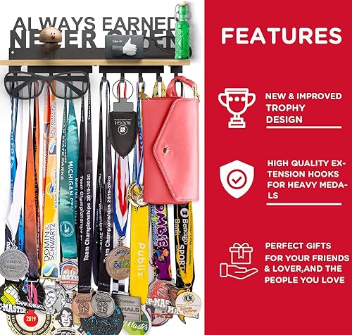 Vista 20 de Premium Trophy and Medal Display Shelf,Metal Trophy Shelf with Hooks Upgraded,Trophy Display,Sturdy Trophy Shelf with Hooks for Medals in Black