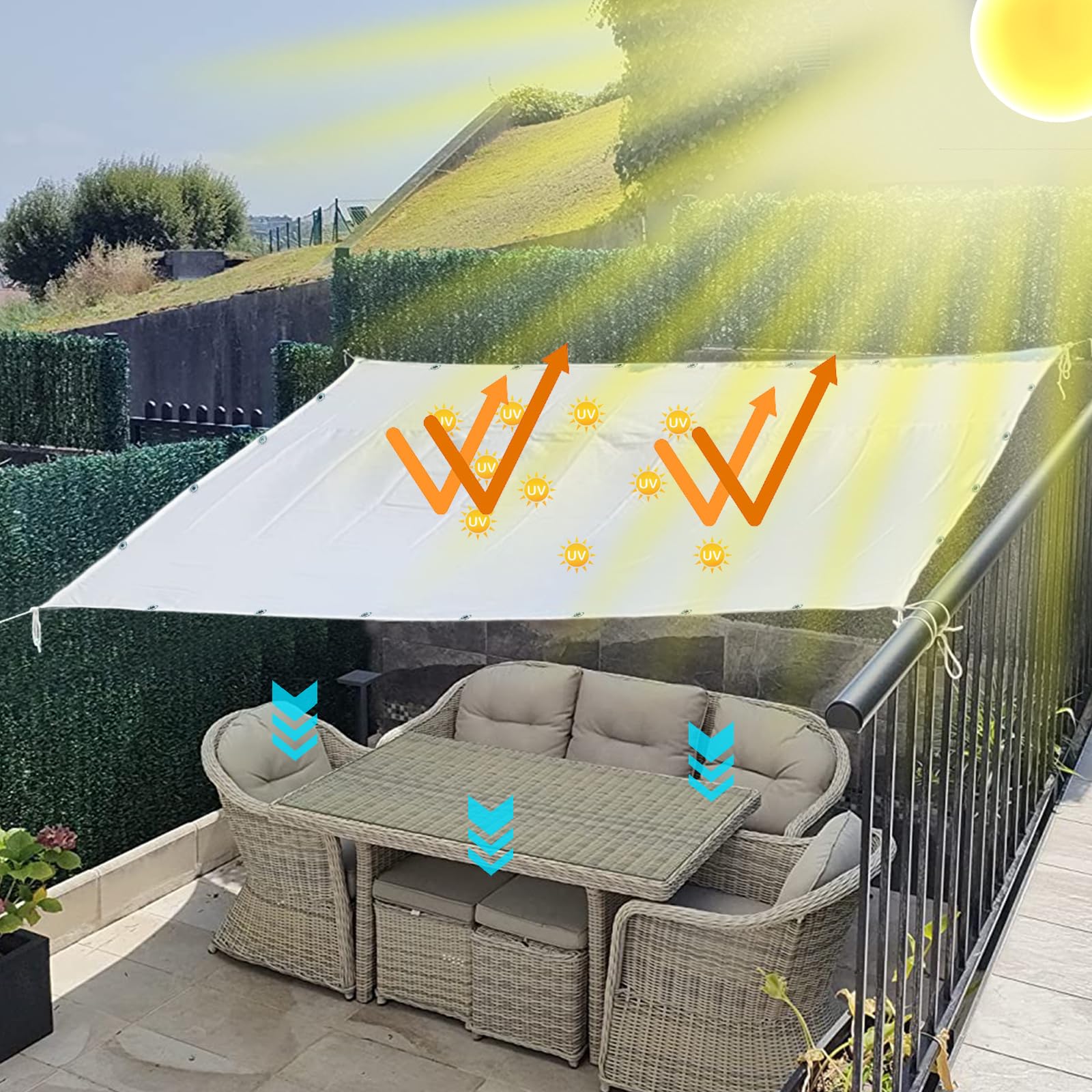 Sonnensegel Sonnenschutz 3x5.5m, Wasserdicht Sonnenschutz Wetterschutz Sonnendach Ohne Bohren für HüHnerstall Strand Pool, Khaki