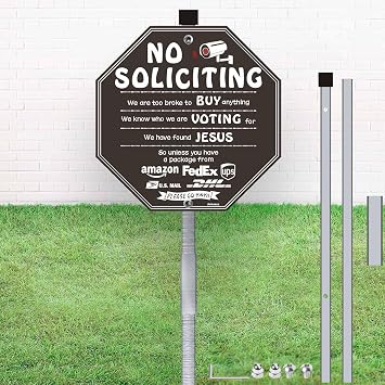 No Soliciting Sign for House Funny, 10" x 28" No Solicitors Sign for Front Door with Stake, Metal Aluminum No Soliciting Yard Sign, UV Protected, Easy Install No Soliciting, Please Go Away