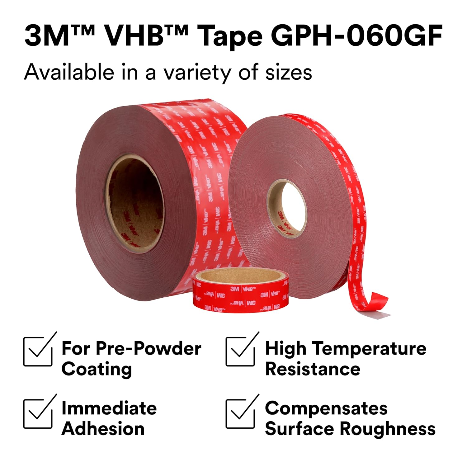 3M VHB Tape GPH-060GF, Gray, 3/4 in x 36 yd, 25 mil, Film Liner, 12 Roll
