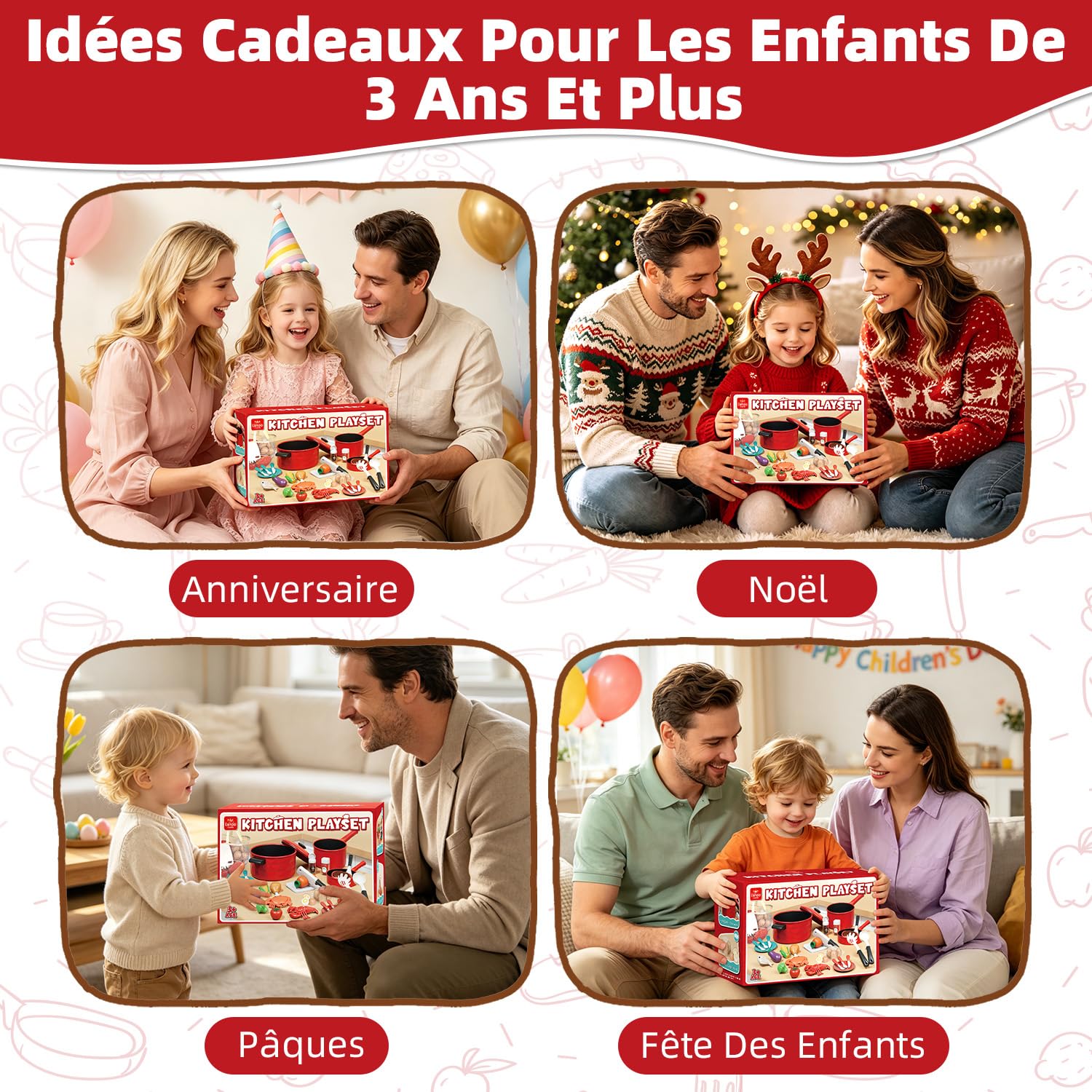 Lehoo Castle Accessoire Cuisine Enfant, Dinette 3 Ans, Ustensiles et Fruits et Légumes, Jouet Alimentaire Montessori 3+Ans, Cadeau Parfait pour Noël et Fête