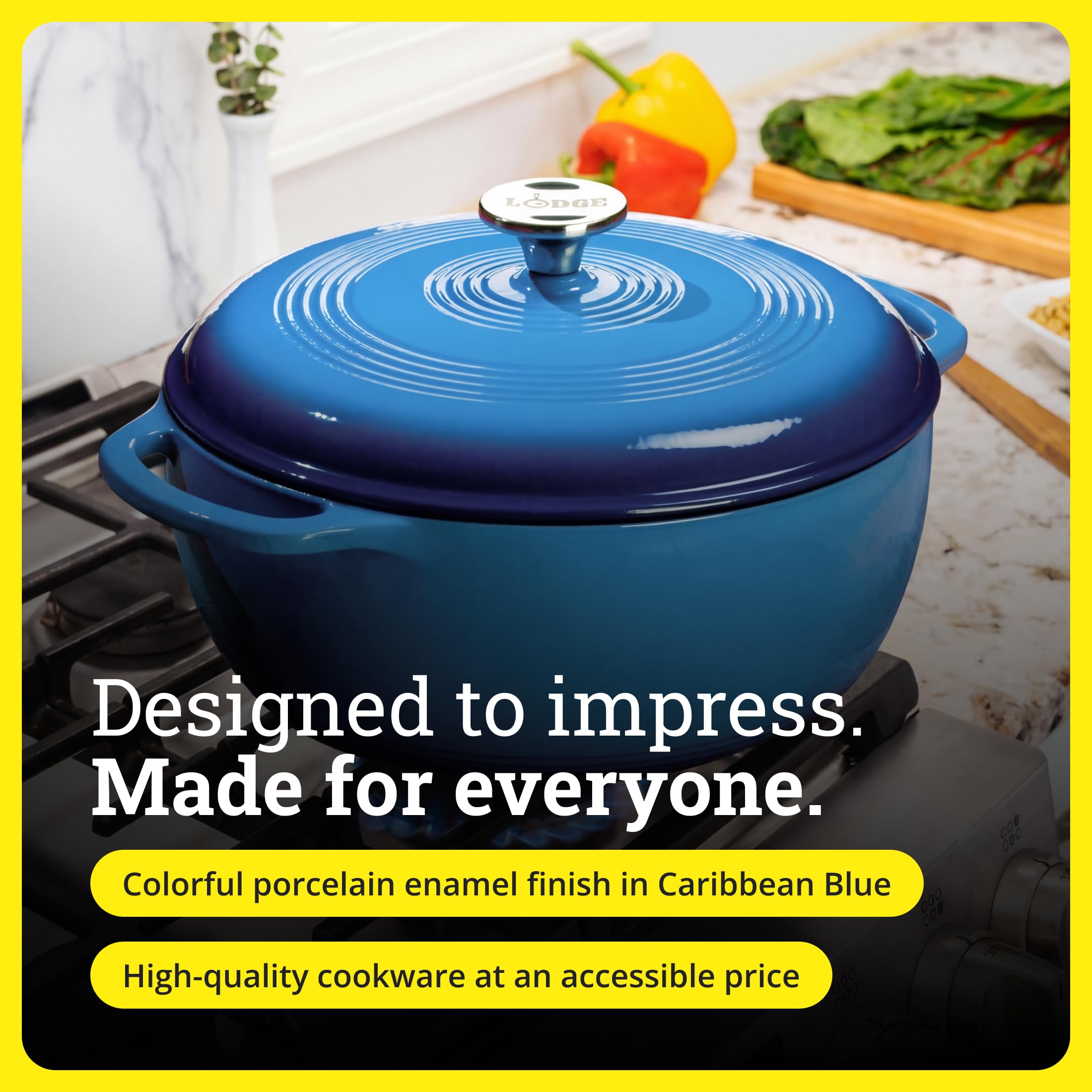 LODGE ENAMEL ダッチオーブン　ブルー Amazon.com: Lodge Essential Enamel Cast Iron Dutch Oven with Lid