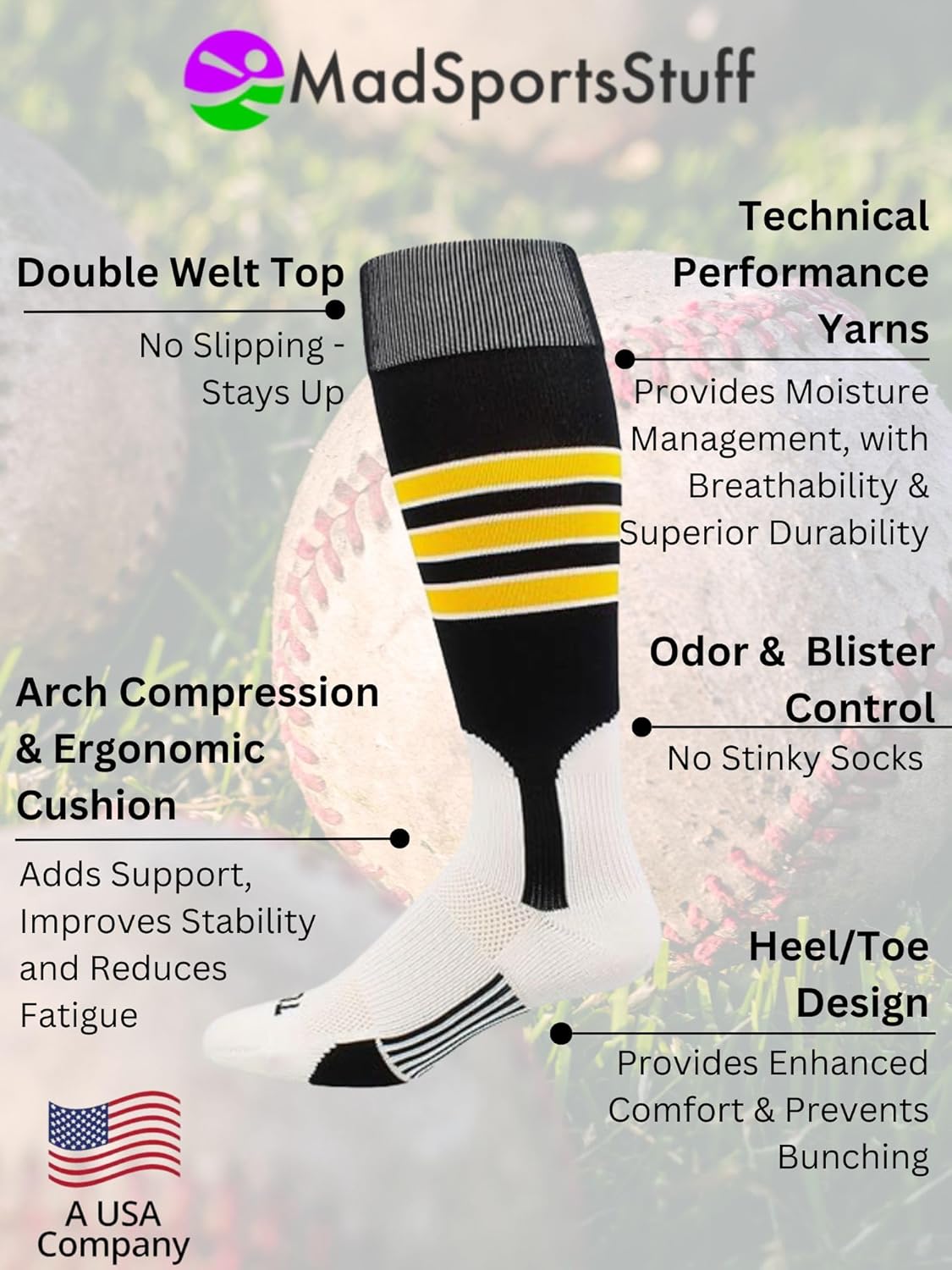 MadSportsStuff 3-Stripe Baseball & Softball Stirrup Socks | Youth & Adult Over Calf Team Performance Socks - Image 3