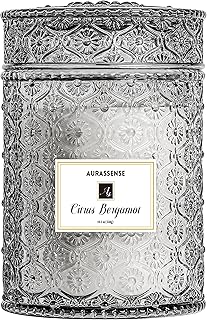Wood Wick Soy Wax Candle - 19.4oz/550g, Long-Lasting Scented Candle for Sleep & Relaxation, Multi-Color Glass Decorative Jar, Gift for Women (Citrus Bergamot)