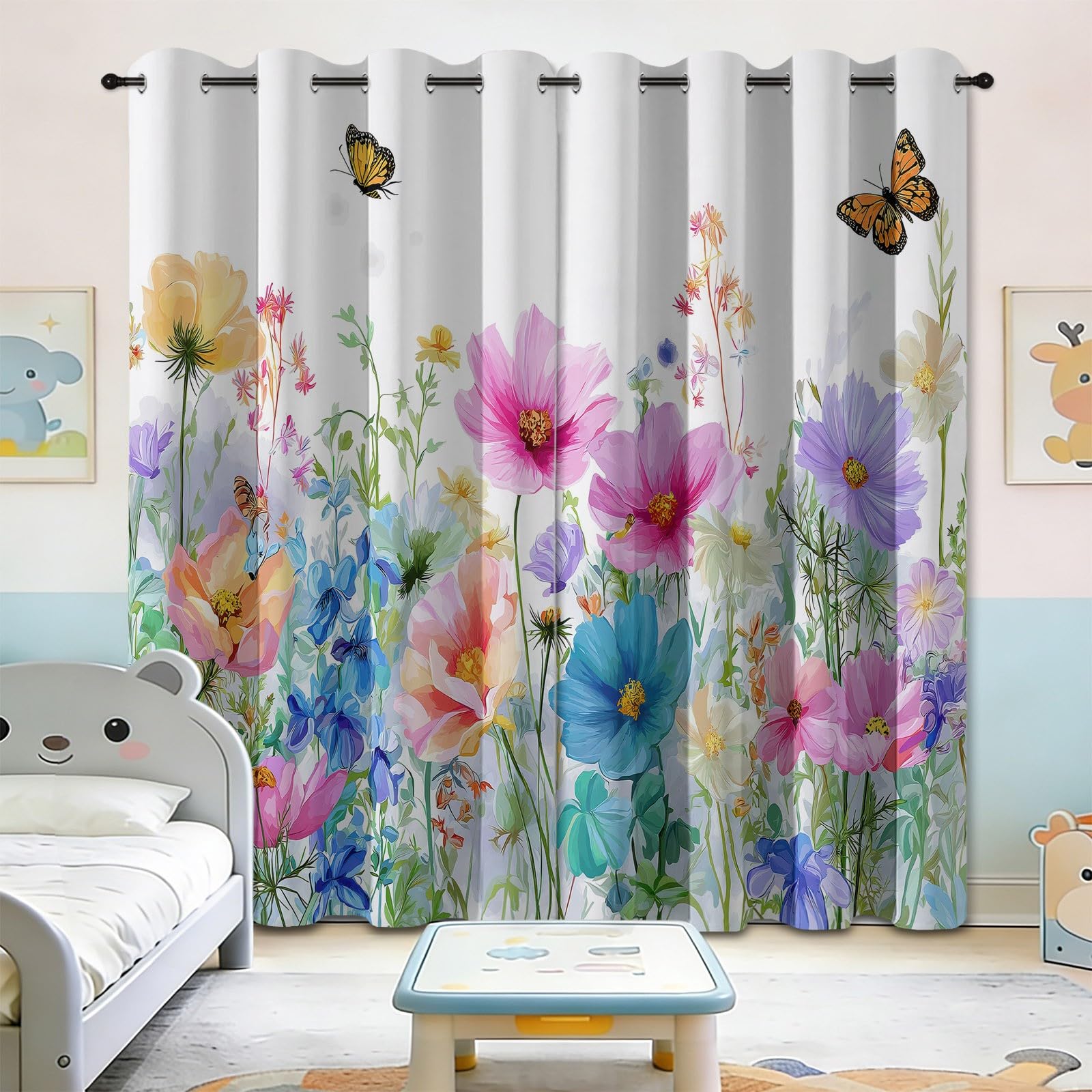 Rideau Occultant Thermique Isolant Anti, Dessinée Rétro Nébuleuse Arc en Ciel Éclatante Étoiles Rideaux Fenêtre Opaques à Oeillets Anti Froid UV Bruit, pour Chambre Balcon Café 140L x 160H cm Blanc
