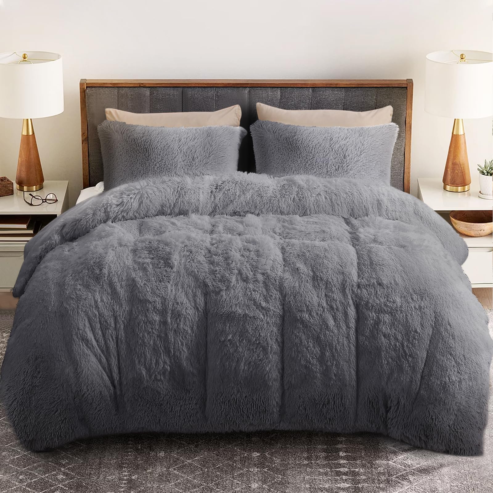 Bedsure Fluffy Duvet Cover Set Ultra Soft Plush Shaggy