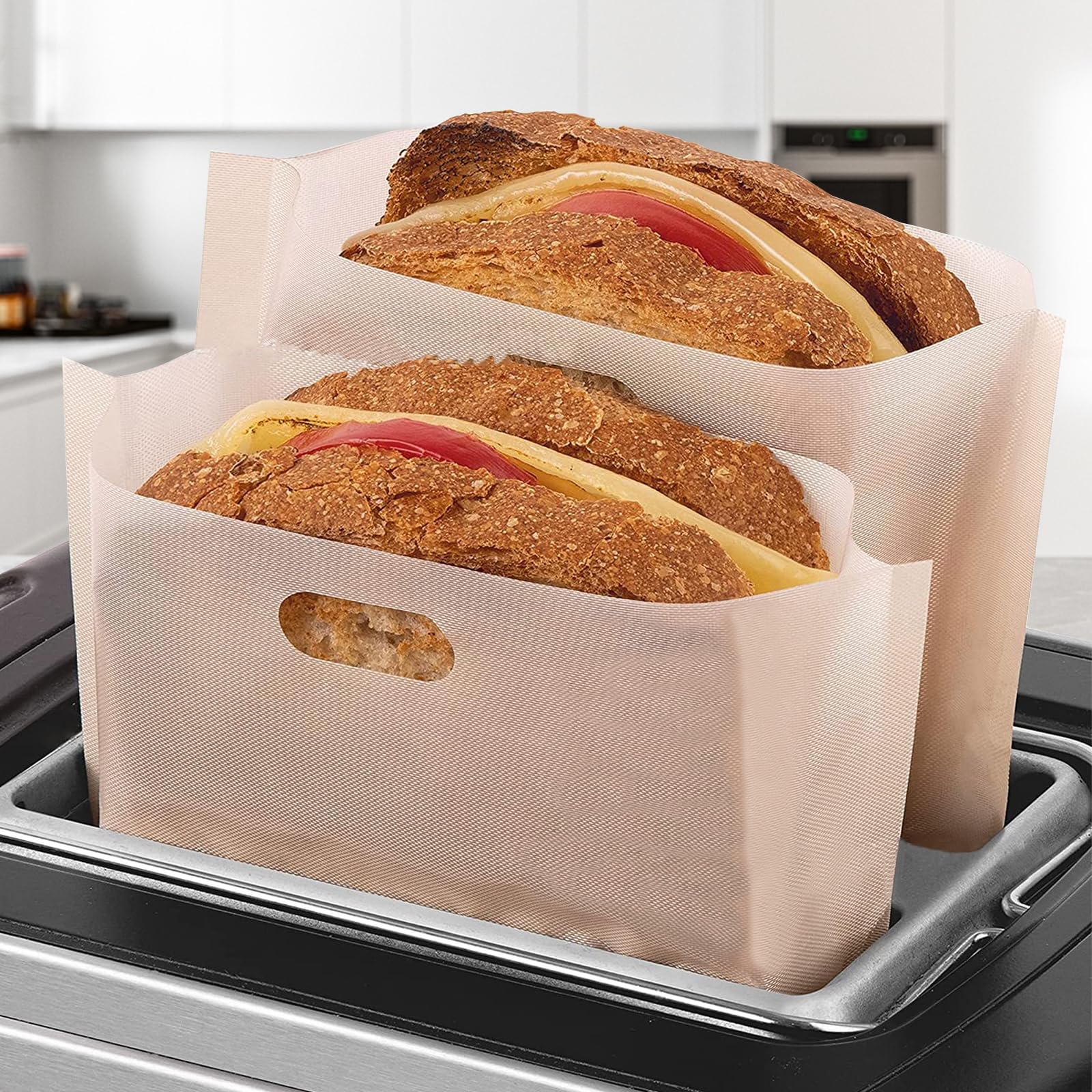 16 Stück große Toastiebeutel für Toaster, 19 x 17 cm, wiederverwendbare Antihaft-Sandwichbeutel, hitzebeständige Teflon-Toaster-Beutel für gegrillte Sandwiches, Paninis, Snacks, Luftfritteuse
