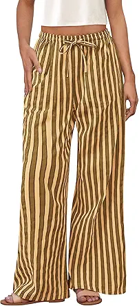 PRETTYGARDEN Women's Summer Striped Wide Leg Lounge Pants 2025 Trendy Clothes Drawstring Elastic Waist Comfy Pajama Bottoms