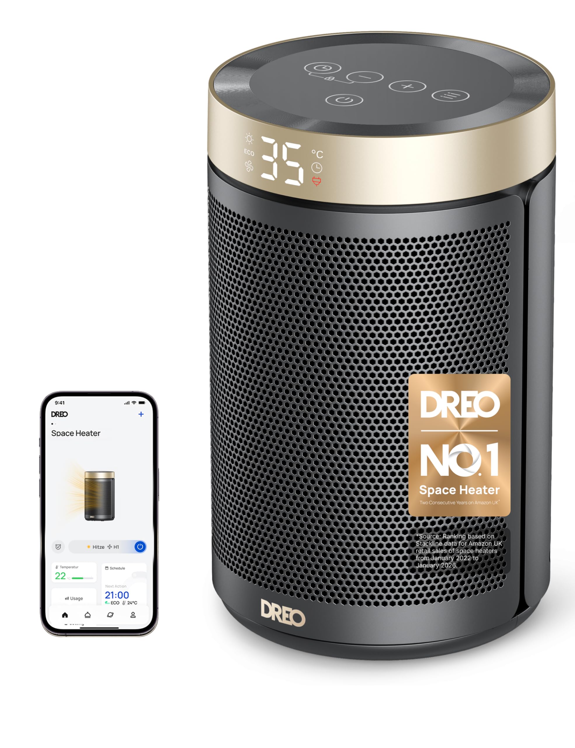 Dreo Smart Electric Heater, 1500W Energy Efficient Space Silent Room Heater, Portable Ceramic Fan Heaters, 3 Modes 12H Timer, Overheat & Tip Over Protection, Works with Alexa(No Remote Control)