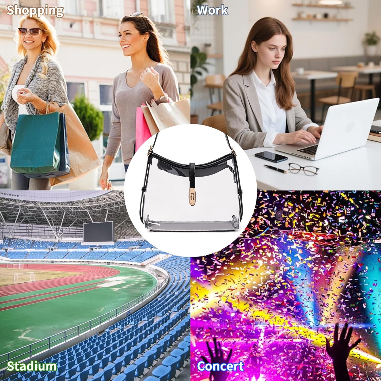 FALAN MULE Clear Bag for Stadium Events,Small Crossbody Bag for Women Shoulder Purse for Concerts Sports