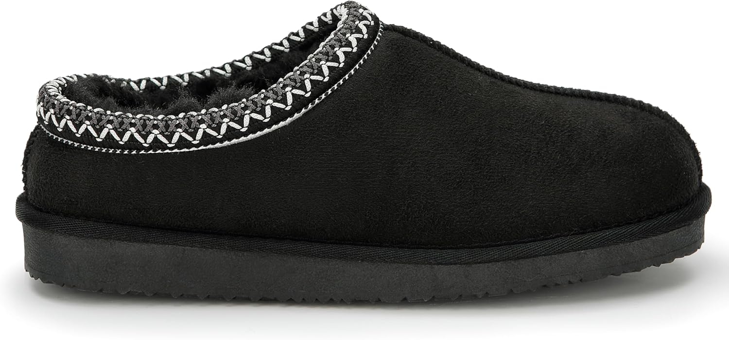 POLAR Women’s Faux Suede Shearling Lined Slippers - Warm Memory Foam Indoor Outdoor Slip-On House Shoes with Aztec Trim - Non-Slip Sole for Winter Cosy Comfort