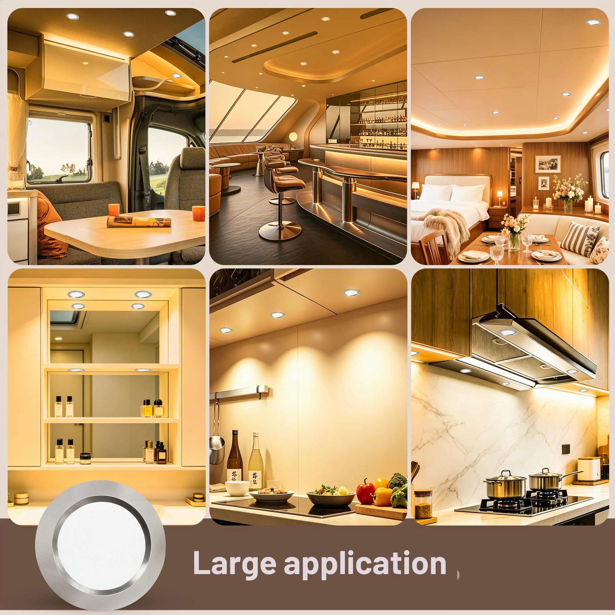 Lot de 3 Spot LED Encastrable 12V, 3000K Blanc Chaud 3.5W 330LM Alu Spots de Plafond Intensité Variable, LED Encastrable Plafond Trou 55-58mm, IP44 Plafonnier Spot pour Camper Meuble, Nickel