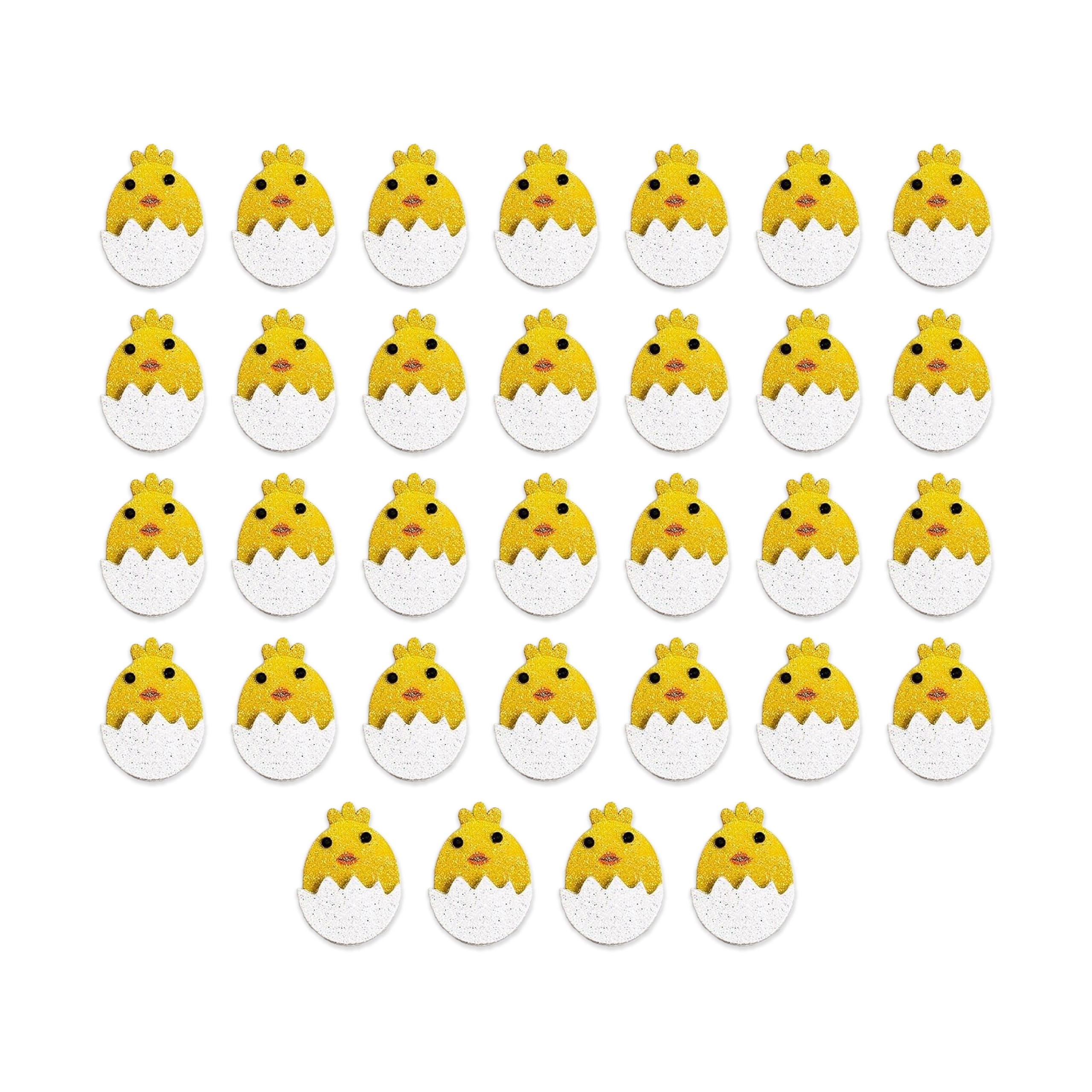 Italian Options Glitter Chicks & Eggs Easter Stickers, Self-Adhesive Card Stickers for Children's Easter Crafts, Bonnet Decorations, Party Bag Fillers, Cards, 3.5 x 2.5 cm, 32-Pieces, Yellow/White