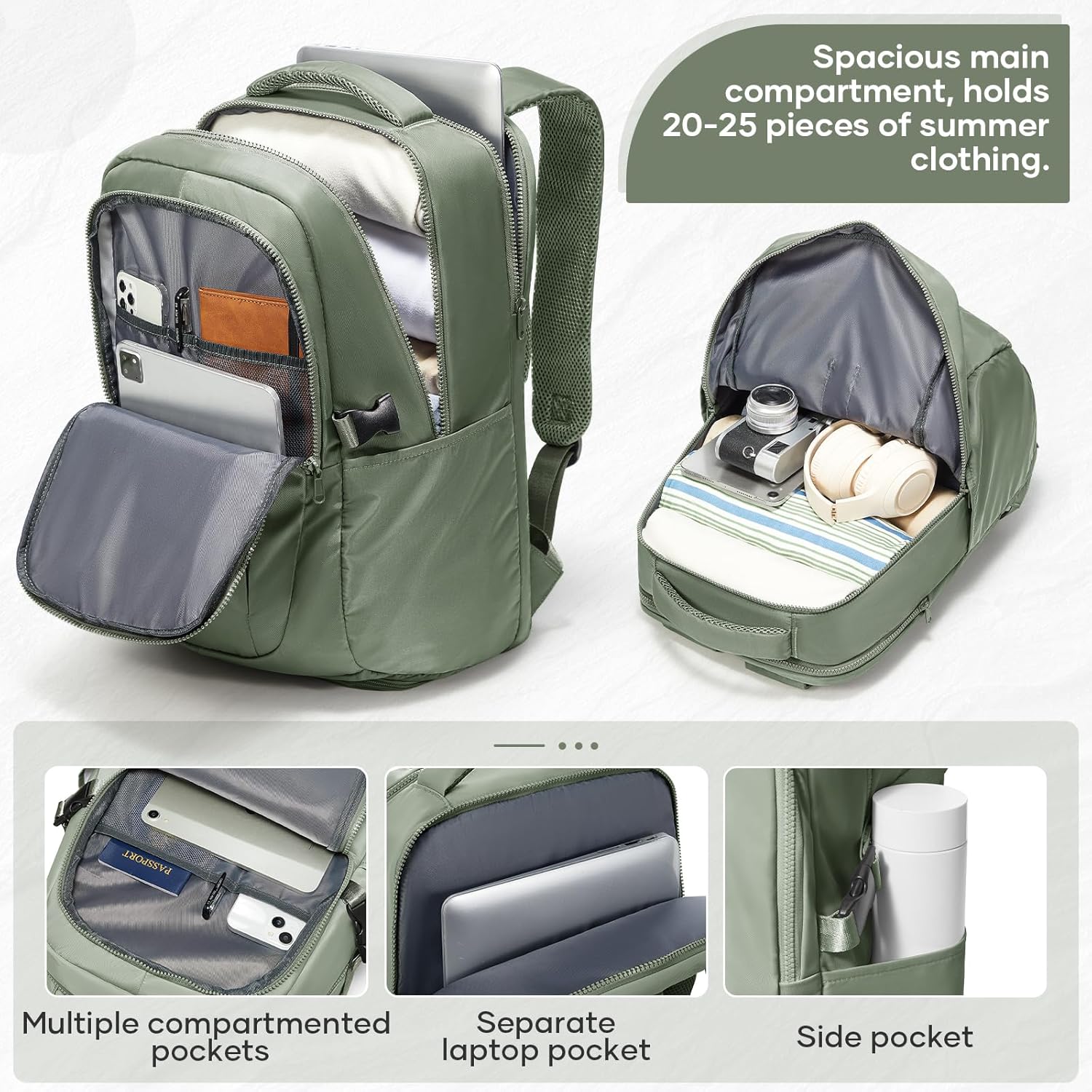 suwasp Large Travel Backpack for Women Men Mochila Airline Approved Carry On Personal Item Backpack Bag Frontier Airlines Personal Item Travel Bag Flight Approved Luggage Backpack - Green - Image 3