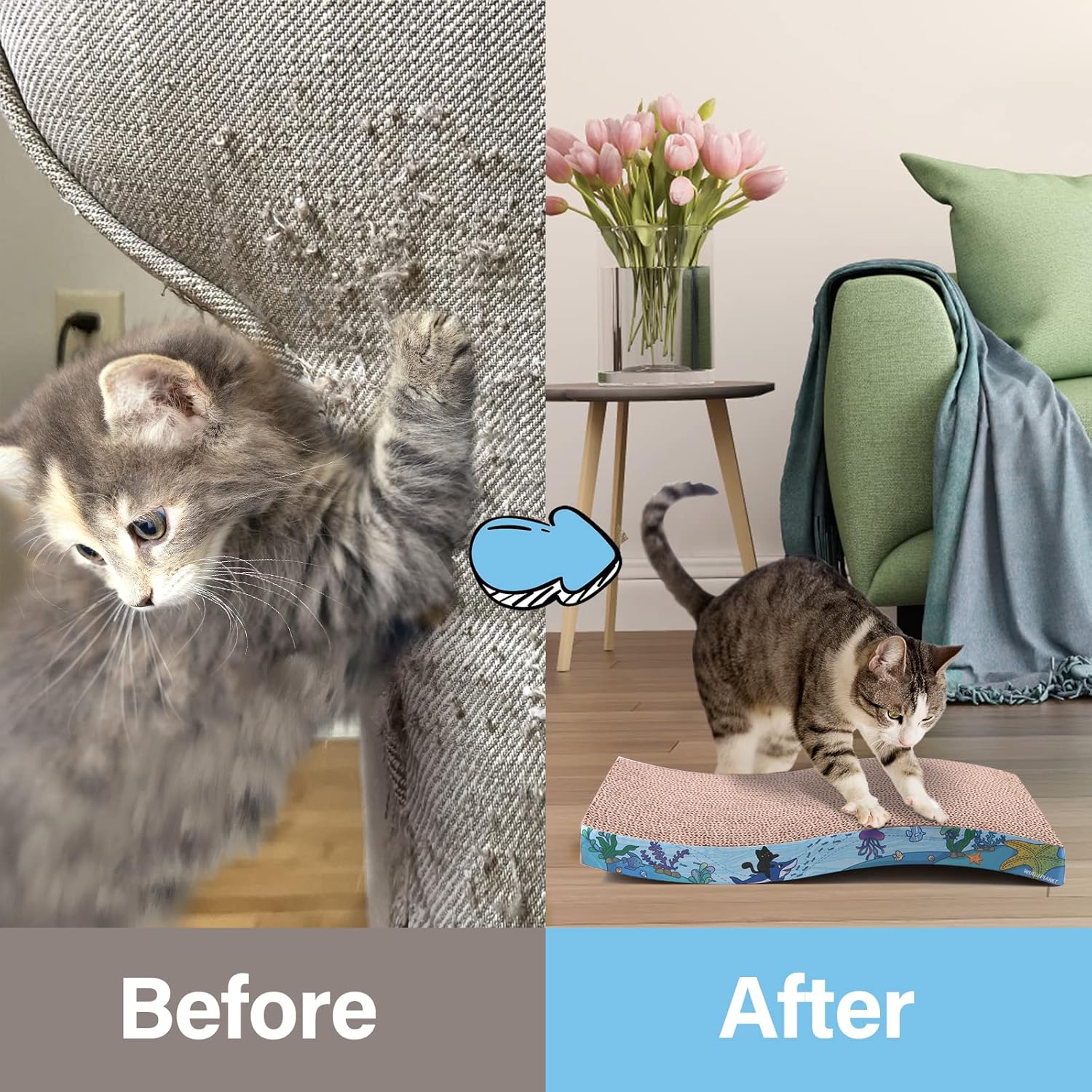 review Cat Scratch Board Cardboard Cat Scratcher for Indoor Cats Reversible Cat Scratching Pad with Catnip (Pink+Blue)