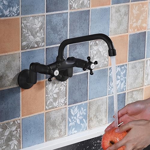 Vista 20 de Sumerain Grifo de pared de cocina 2 mango cruzado níquel cepillado montado en la pared grifo 3 "a 9" ajustable cepillado níquel