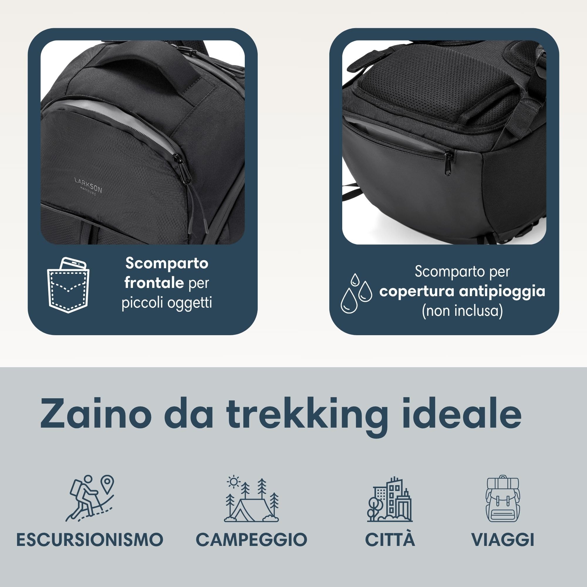 LARKSON Zaino da Escursionismo da Donna e Uomo - Klint Large - Zaino da Trekking 30 L - Escursionismo, Trekking, Campeggio, Arrampicata - Zaino da Giorno con Imbottitura in Rete