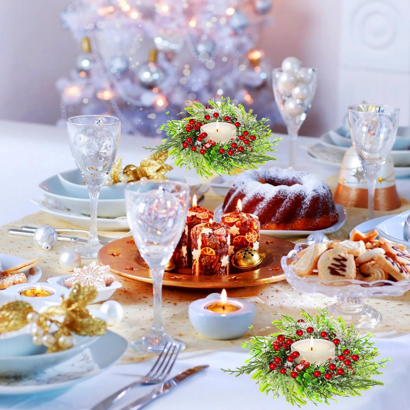 Bayas Navidad Anillo De Vela De Navidad, 4 Velas Votivas Con Piña De Bayas  Rojas, Vela De Anillo De Navidad Para Centro De Mesa, Decoración De Boda,  Día Festivo, Transparente Porta Velas, image size:1600x1600