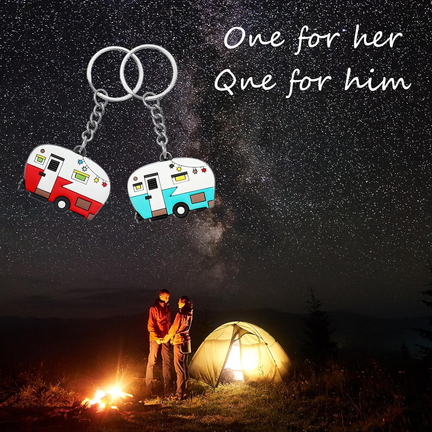 Thinp 2 Pieces Camper Keychain, RV Camper Keyring Accessories for Travel Trailers Enameled Metal Retro Camping Car Keychain
