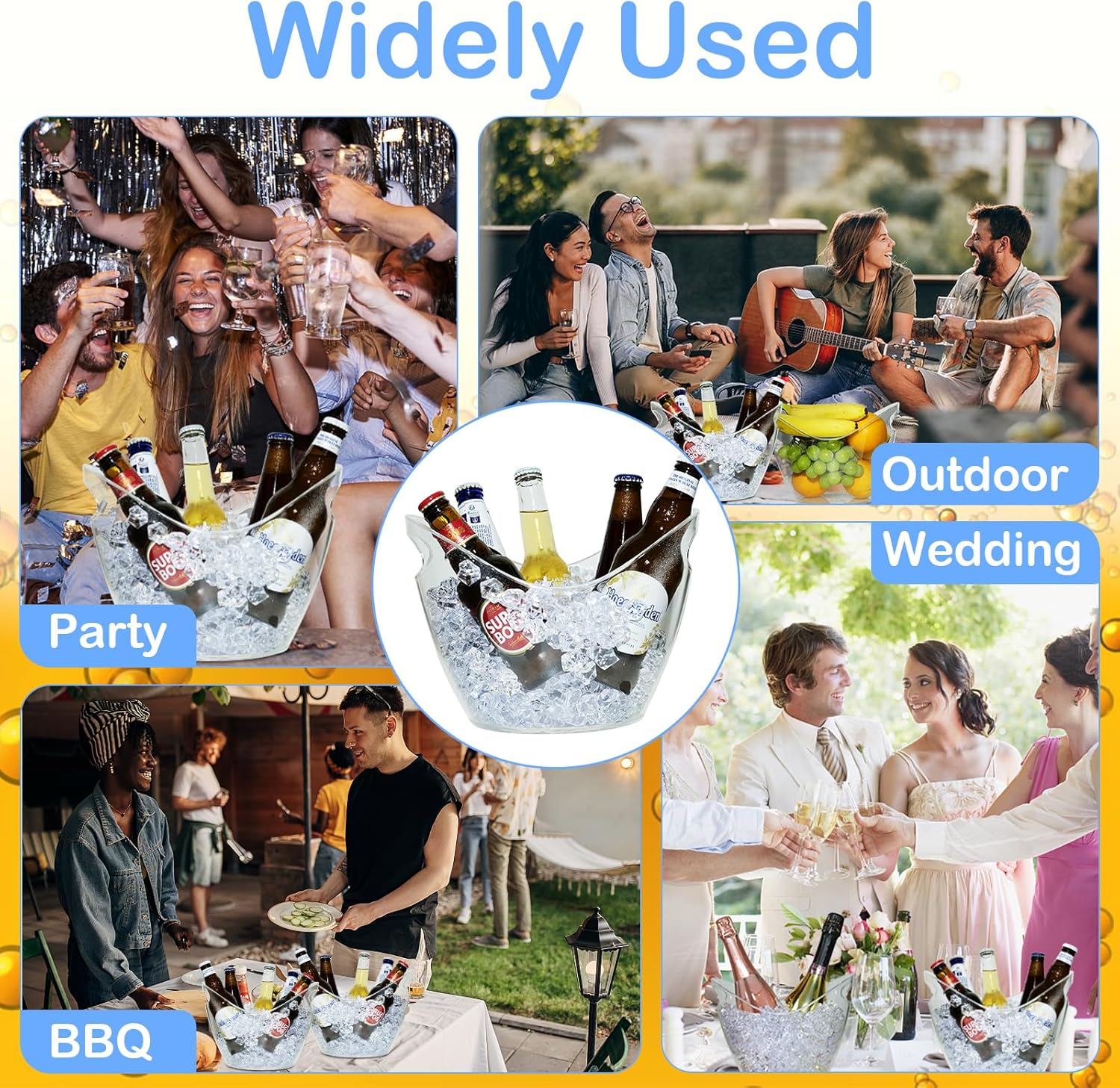 6Pcs Clear Acrylic Champagne Bucket with Tong and Ice Scoop,4 Liter Beverage Tub Champagne Wine Bucket for Parties, Cocktail Bar, Drinks, Wine, Beer Bottles, large, White, WJ003