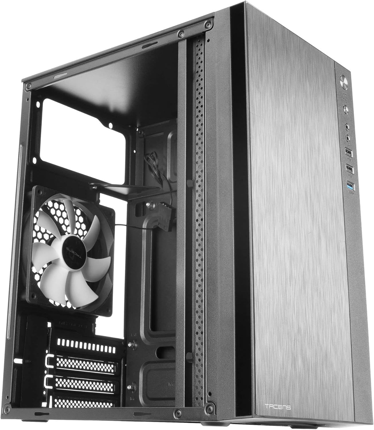 ACX, Mini Tower Micro ATX PC Case, Brushed Aluminium Front, 12cm Fan, USB 3.0, Black