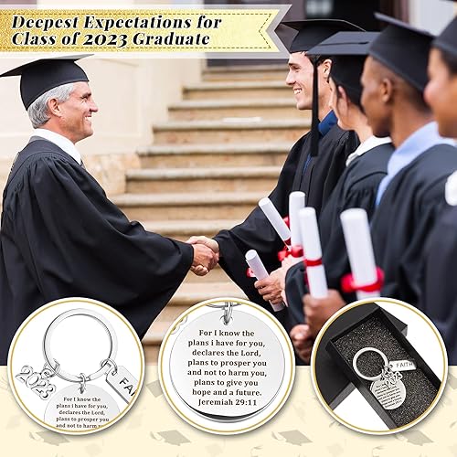 Miniatura 5 de Llavero inspirador de graduación 2023, regalos de graduación para estudiantes, llavero de clase universitaria de 2023 con cajas de regalo (para I