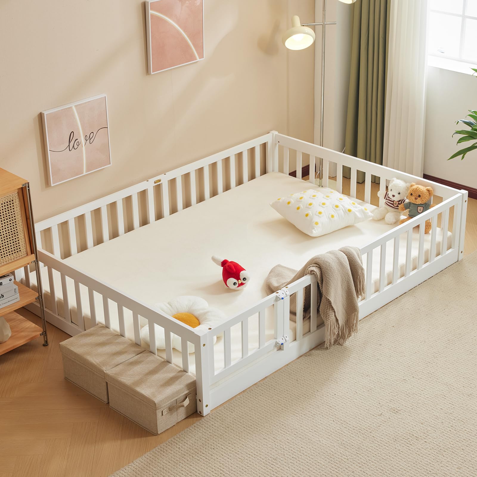 JOYMOR 8-in-1 Umwandelbares Kinderbett – Mit Schublade & Matratze | Von Mini-Krippe Bis Großbett | Höhenverstellbar