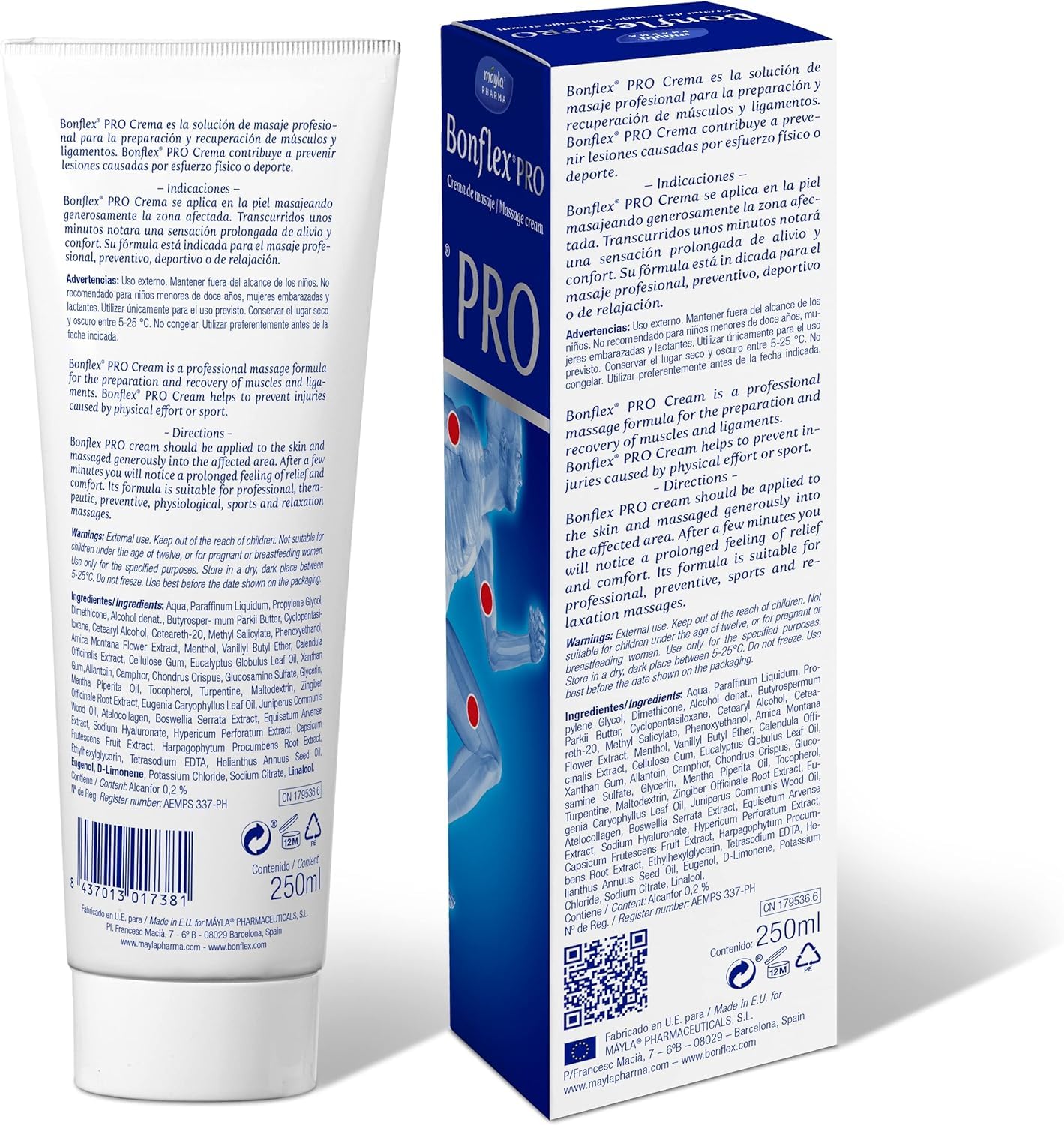 Bonflex Pro Crema 250ml | Ingredientes naturales | Crema con efecto calor |Ayuda a preparar y recuperar las articulaciones y músculos, para protegerlos antes y después de la actividad física.