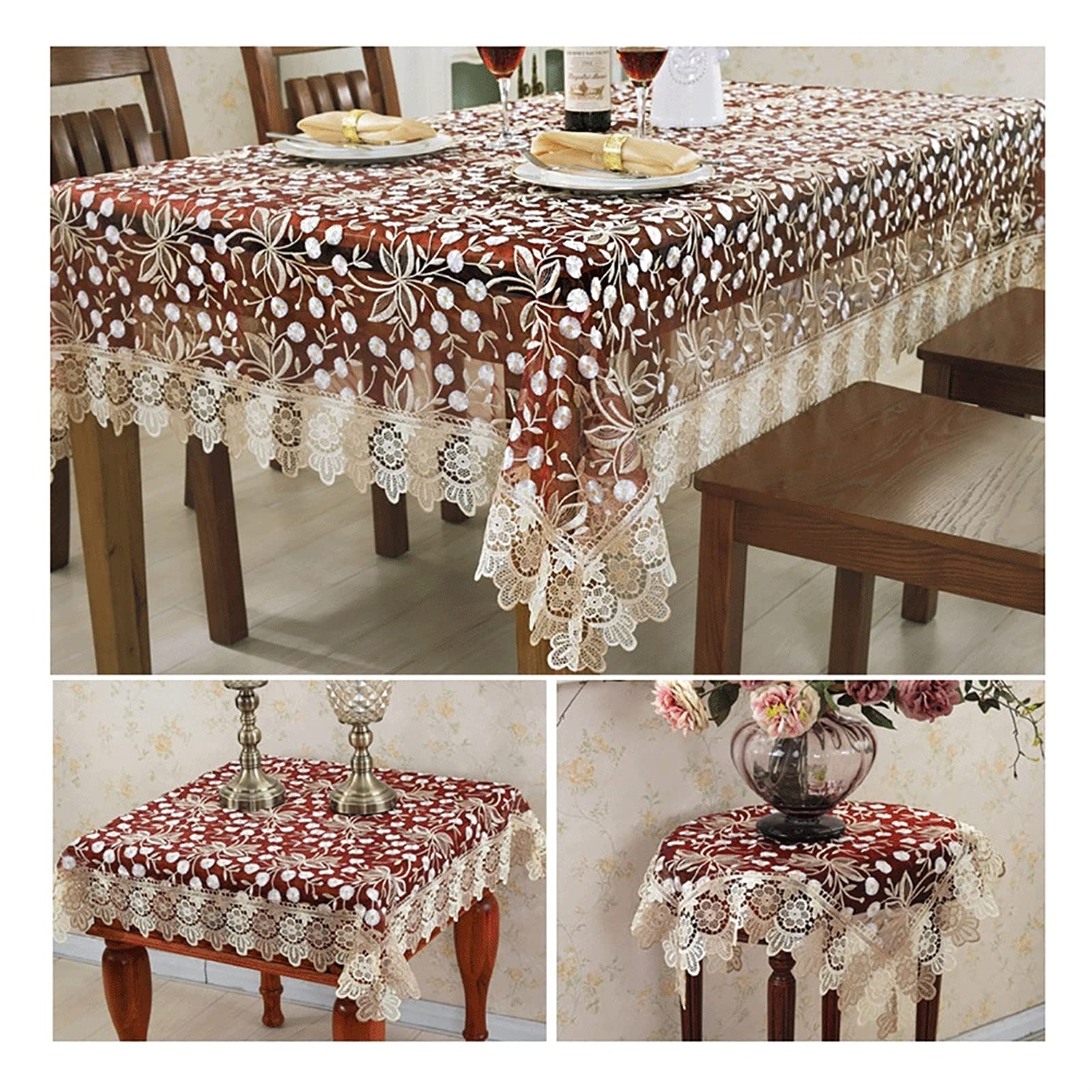 ①ヴィンテージ　クリーム色 レース テーブルクロス クリーム色 レーステーブルセンター 30×150cm 手作り