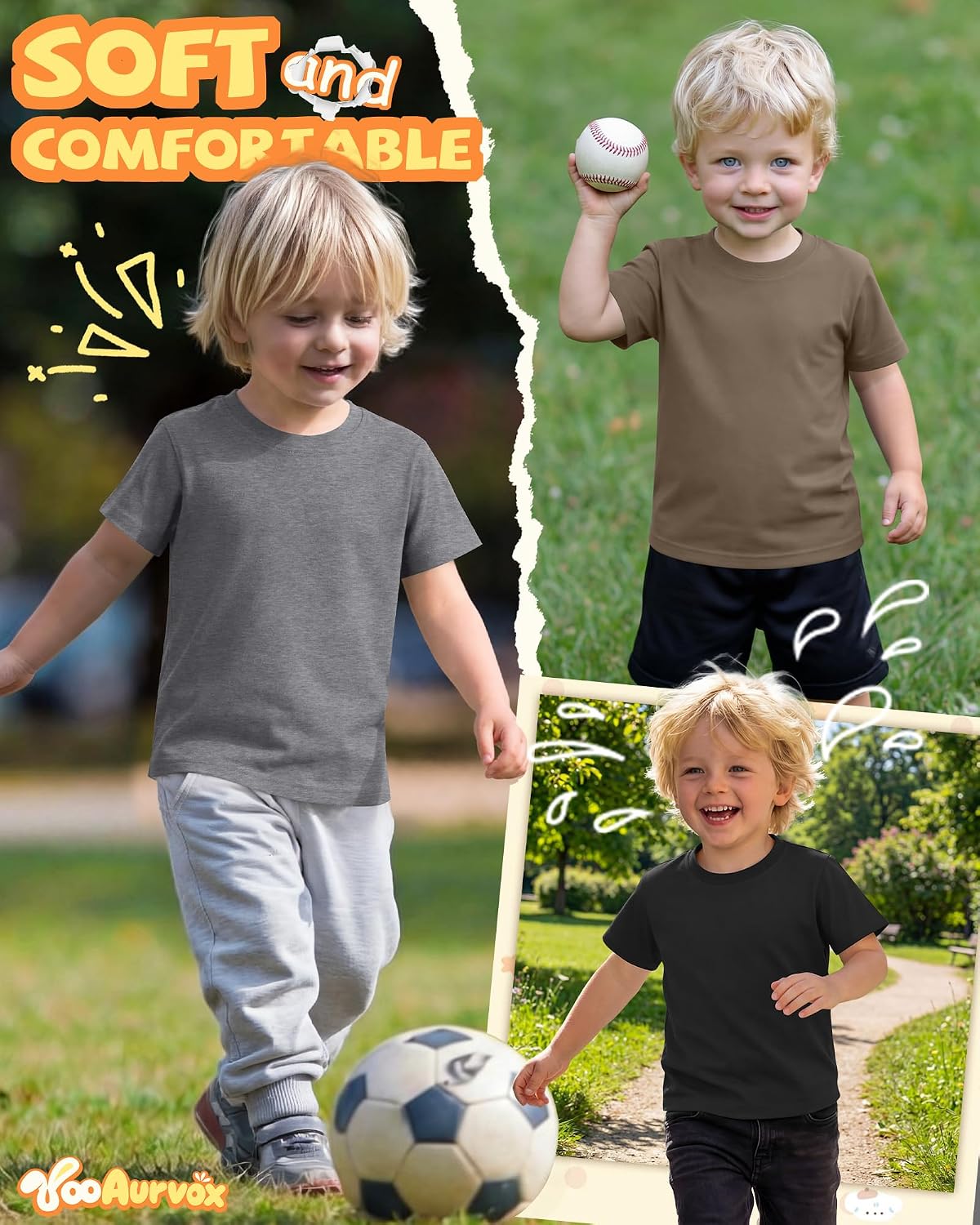 4 Pack Toddler Boys Crew Neck Short Sleeve Tees Loose Drop Shoulder Shirts Soft Casual Tops for Little Boys