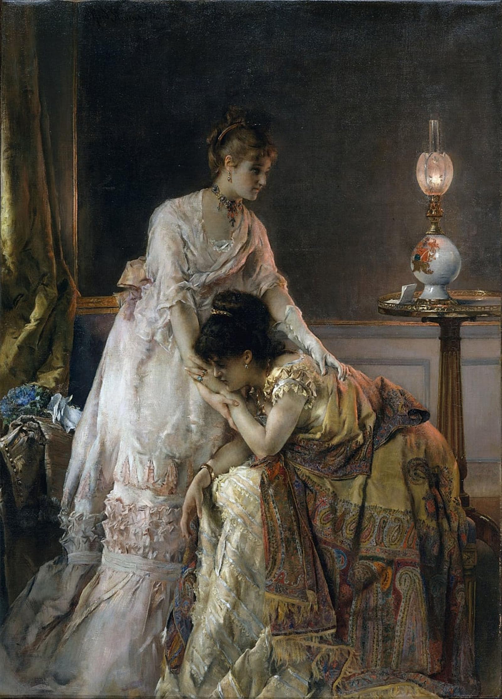 ARTXLXXBN Famous Painting Canvas Artwork Graffiti Print After the Ball by Alfred Emile Stevens Portrait Canvas Image for Home Decor 60x90cm