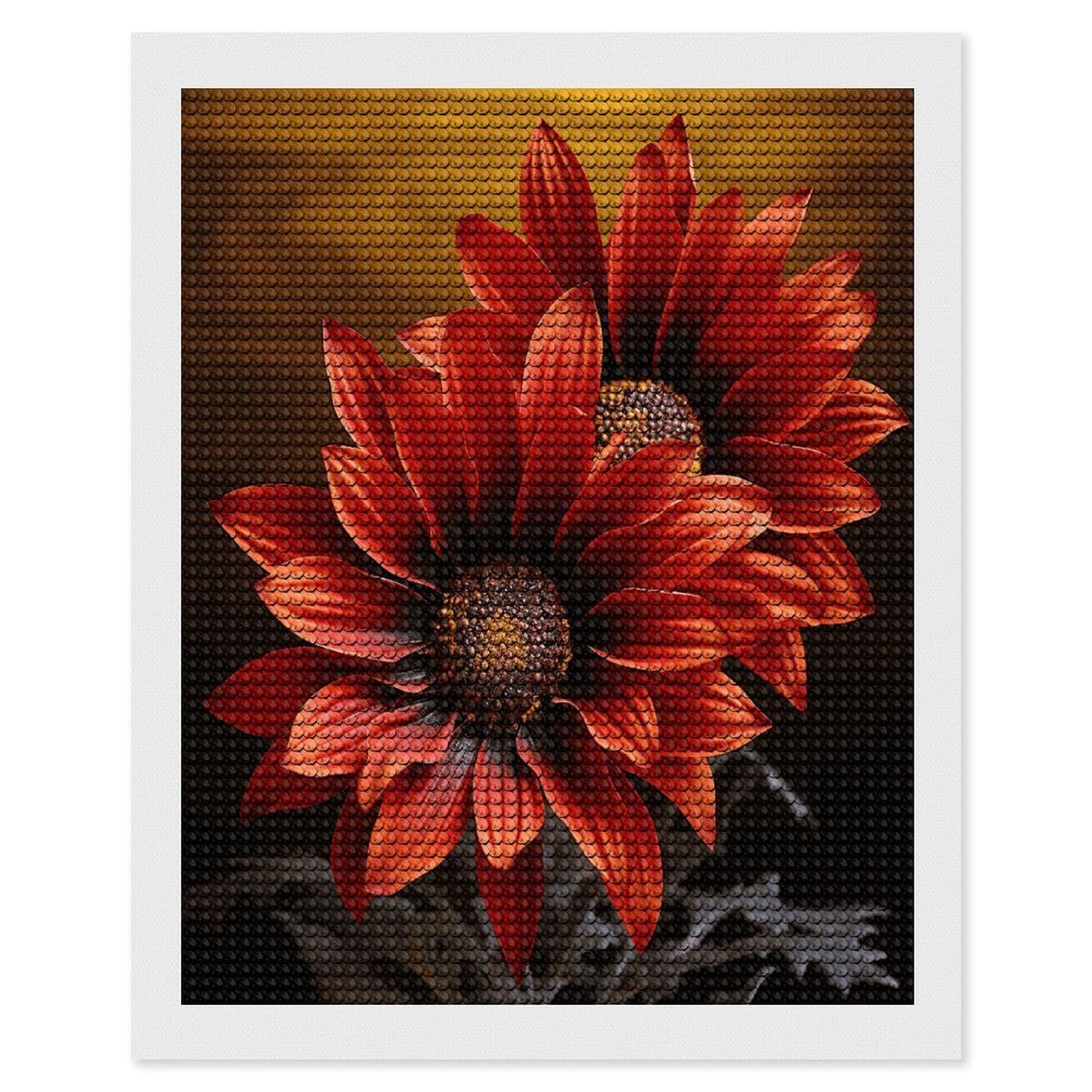 VstaDank Red Sunflower Diamond Painting Kits Exquisite DIY Full Round Drill Diamond Dots Painting for Adults Beginner Diamond Photo Paint with Diamond Picture Art Wall Decor 16"x20"