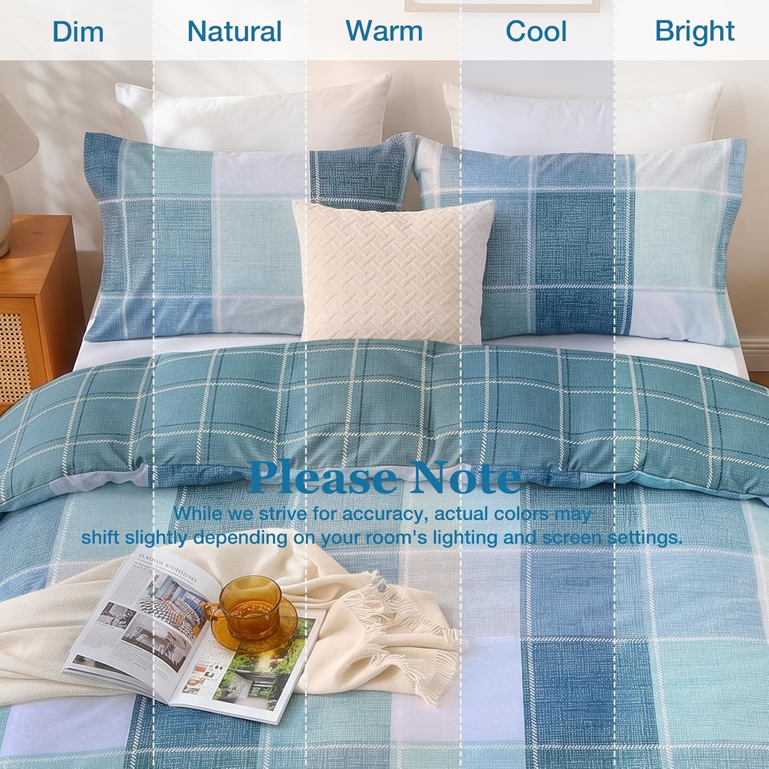 JOLLYVOGUE Plaid Duvet Cover Queen Size, Duvet Cover Set 3-Piece, Blue | Ultra Soft Brushed Microfiber, OEKO-TEX Certified, Breathable Bedding Set, Zip Closure, 8 Corner Ties, No Insert