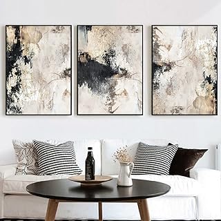 Abstract Black and White Grey Wall Art Black White Grey Pictures Beige Abstract Painting Modern Black Abstract Wall Art Black Beige Poster Gold Foil Artwork for Living Room Bedroom 16x24inchx3 No Frame
