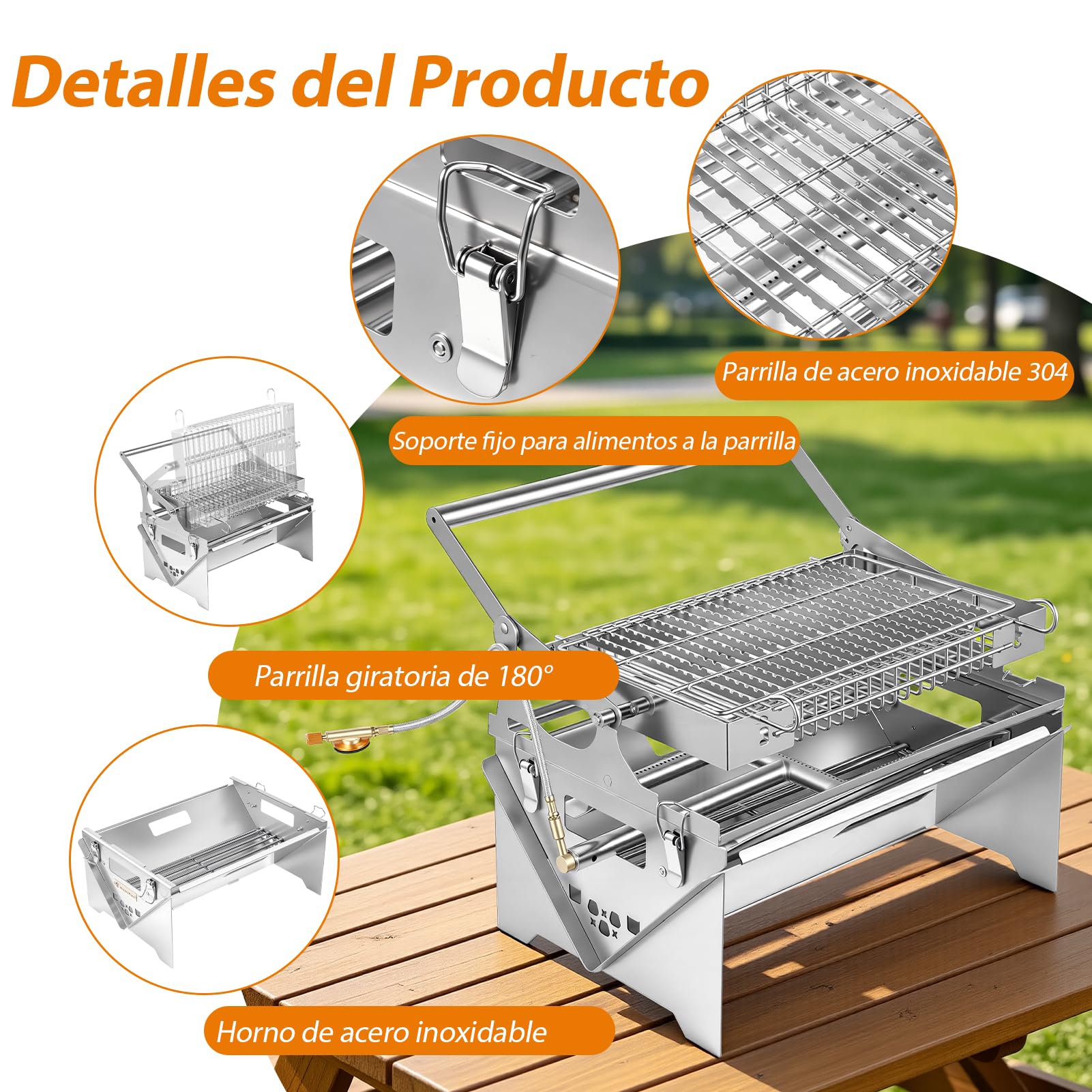 Viugreum Barbacoa de Gas, Parrilla Plegable, Parrilla de Mesa Reversible y Portátil con Bolsa de Almacenamiento- Ideal para Cocinar Al Aire Libre, Jardín, Compatible con Los Dos Modos: Gas y Carbón