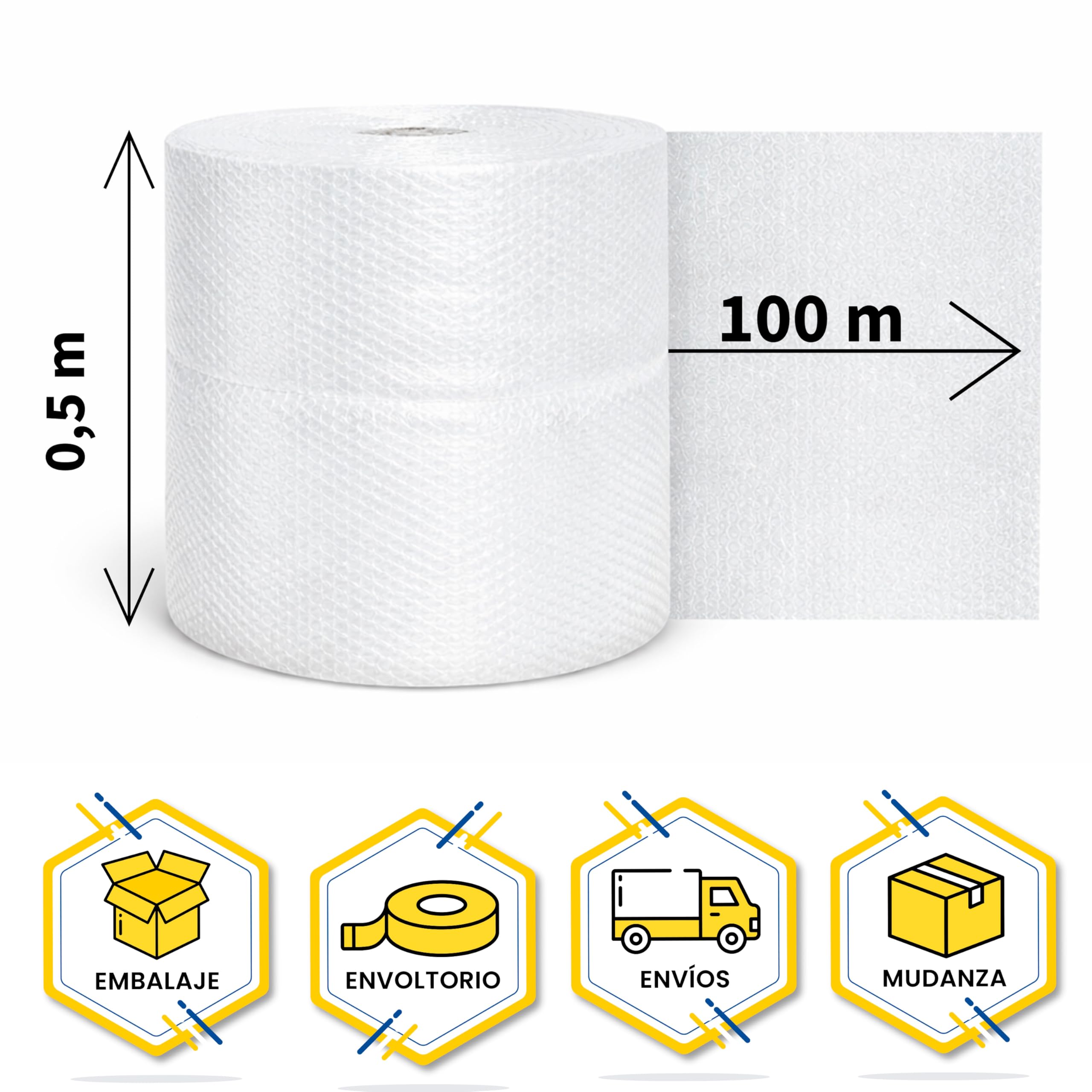 Rollo de Papel Burbuja (50cm x 100m) | Ideal para Protección de Mudanza y Transporte | Papel Burbujas Embalaje Mudanza | Rollos Plástico Varias Medidas