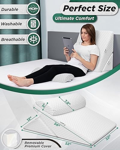 Miniatura 3 de Lunix Juego de 3 almohadas ortopédicas de cuña para cama, espuma viscoelástica poscirugía para aliviar el dolor de espalda, piernas y rodilla,