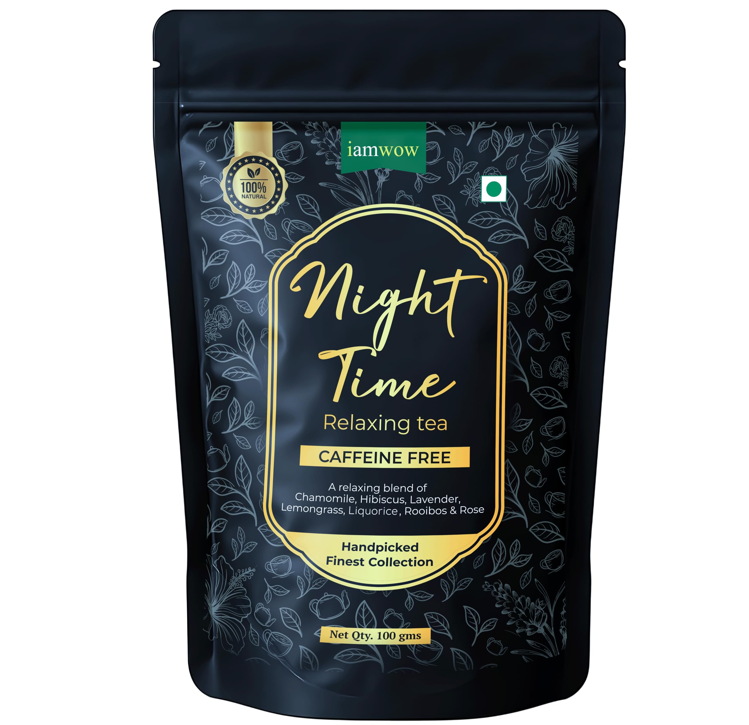 IAMWOW Night Time Relaxing Tea - 30 days - 100gm | Zero Calories | Caffeine Free | 7 Natural Ingredients | I'MWOW | Herbal Tea Infusion | Better Sleep