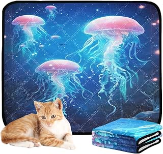 Glowing Jellyfish Washable Pee Pads for Dogs 3 Pack | Reusable Absorbent Training Puppy Pads with Non-Slip Backing for Whelping, Playpen, Crate & Bed (20x24 Inch)#159