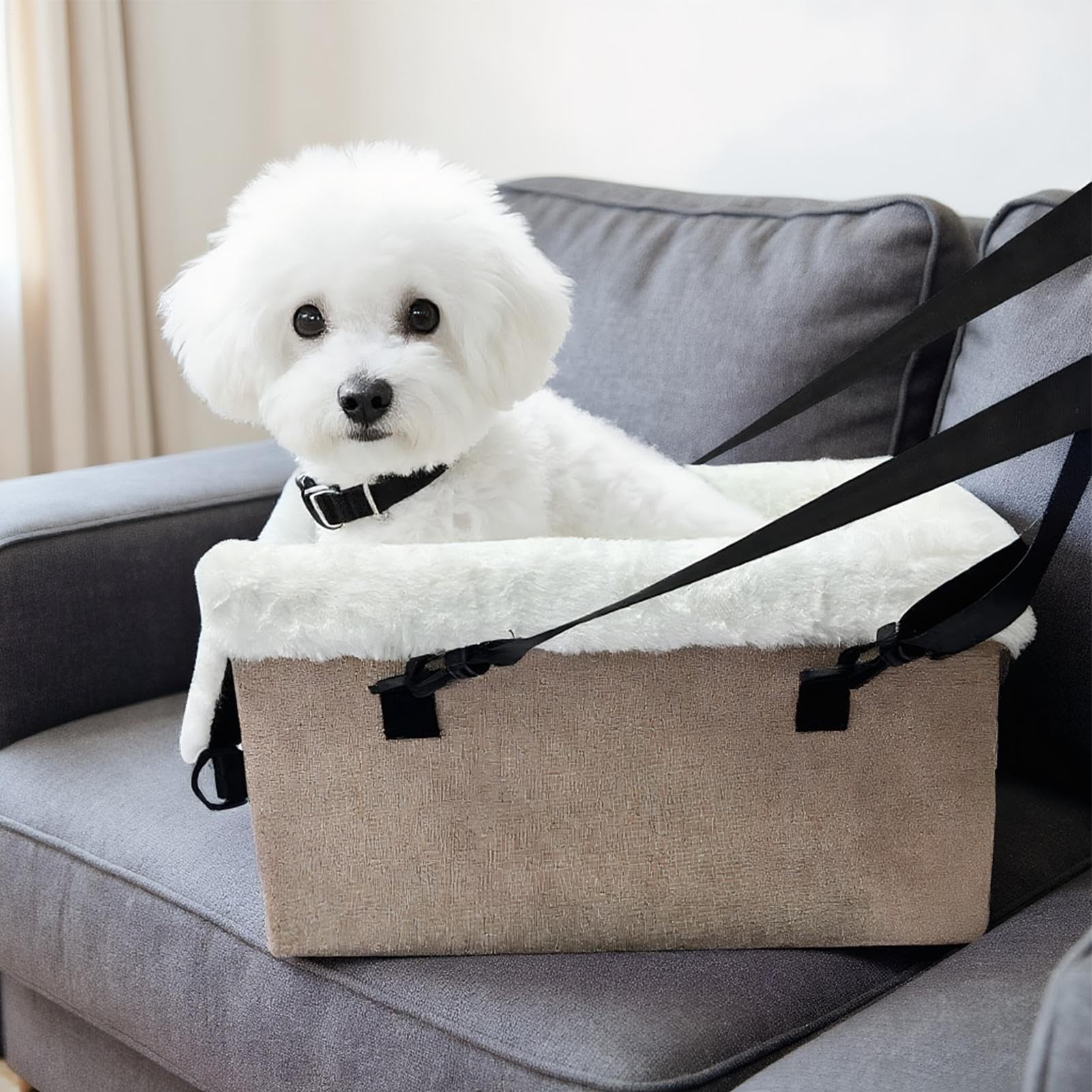 Asiento De Perro Para Consola Central Transportín cama para cachorros y | Suave Asiento Coche Portátil Para Cachorros Con Hebilla Seguridad Accesorio Viaje Coche Interior Exterior y Golf
