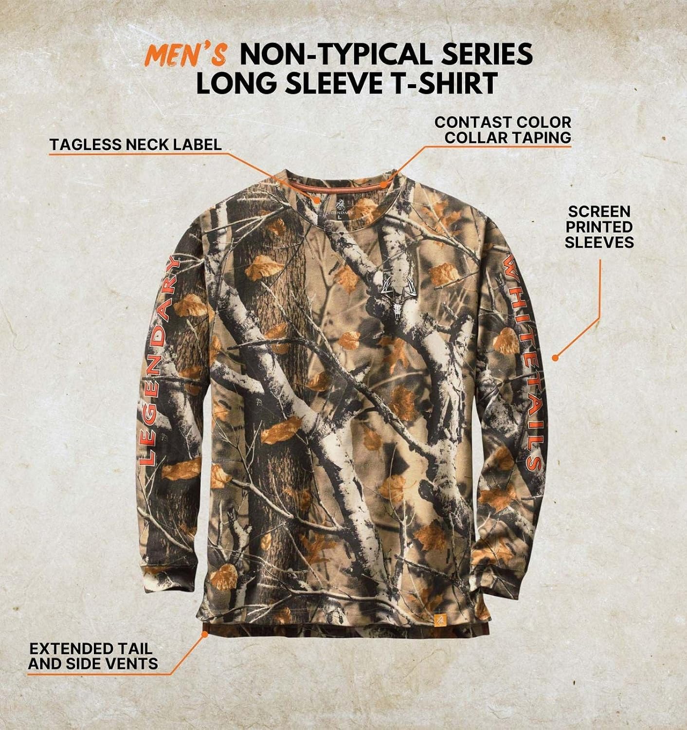 Legendary Whitetails Men's Long Sleeve T-Shirt Preshrunk 100% Heavyweight Cotton Graphic Tee
