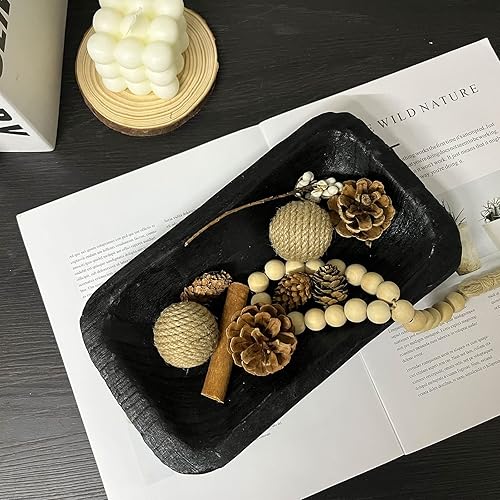 Miniatura 4 de Cuencos de masa de madera decorativos, cuencos largos rústicos para decoración de pan, bandeja de madera, tallados a mano para decoración de centro