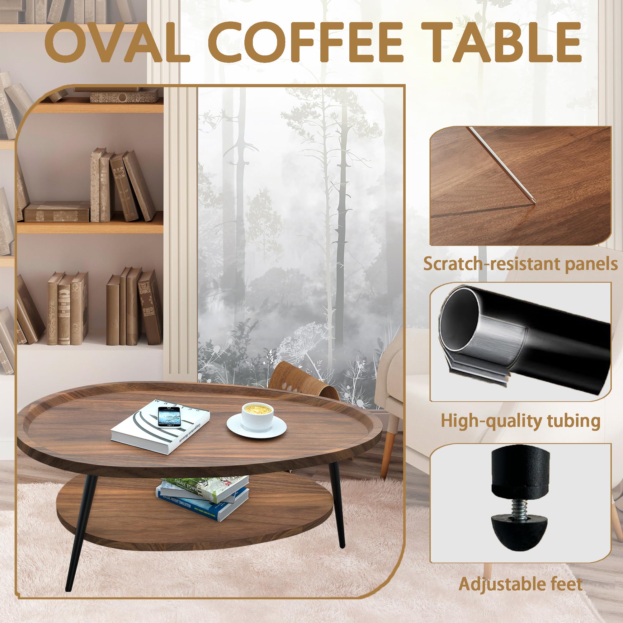 Salontafel ovaal hout, woonkamertafel voor bank, woonkamertafel met