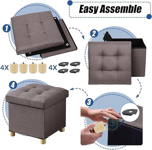 Miniatura 6 de BRIAN & DANY Otomana pequeña con almacenamiento, taburete de pie, cubo de almacenamiento otomano, reposapiés para sofá con patas, color marrón, 15 x