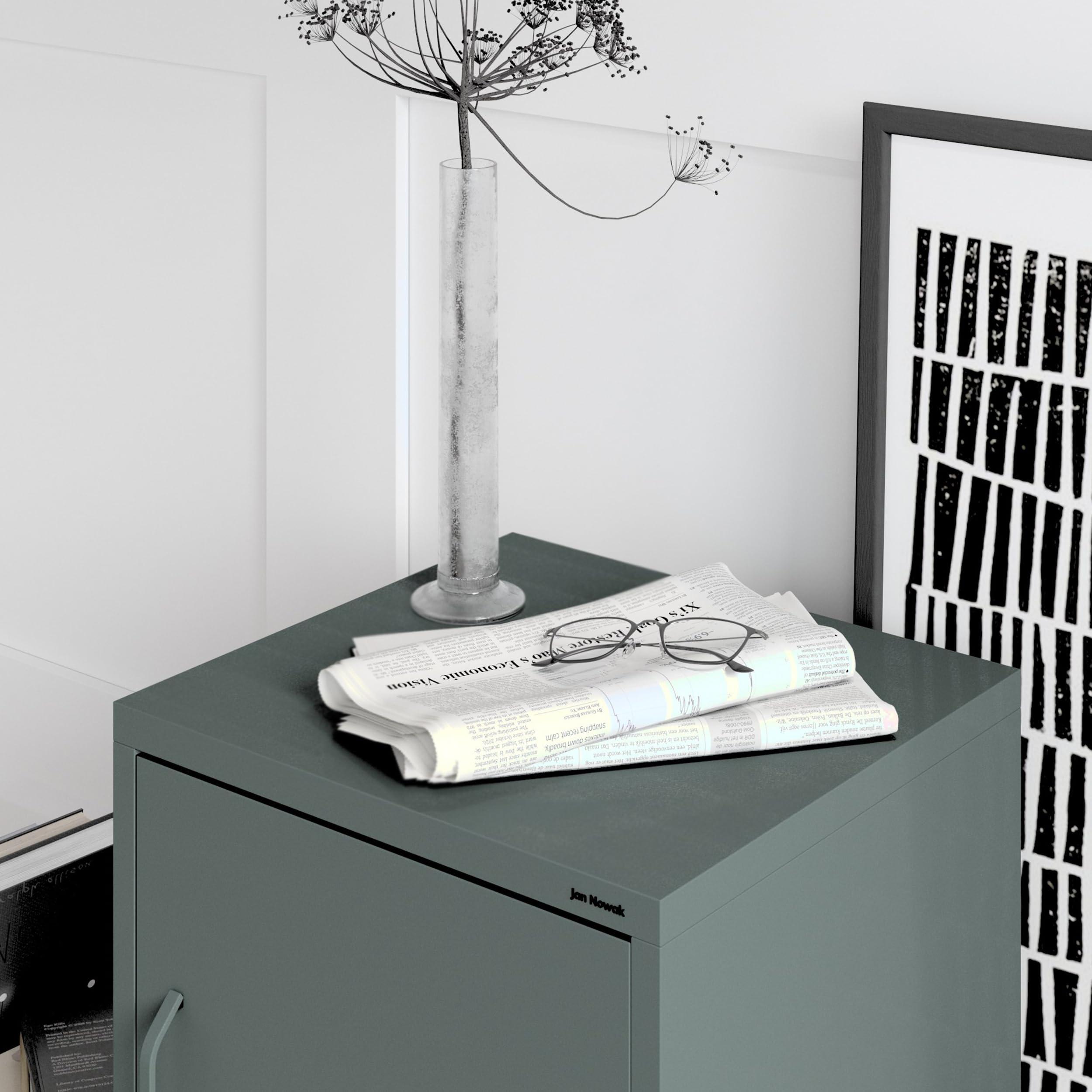 Jan Nowak Comodino Camera da Letto in Metallo - MIA | Comodino Piccolo Scintillante con 1 Ripiano Regolabile | Armadietto Moderno, Stile Industriale | 42,4 x 59,5 x 40 cm | Verde Scuro
