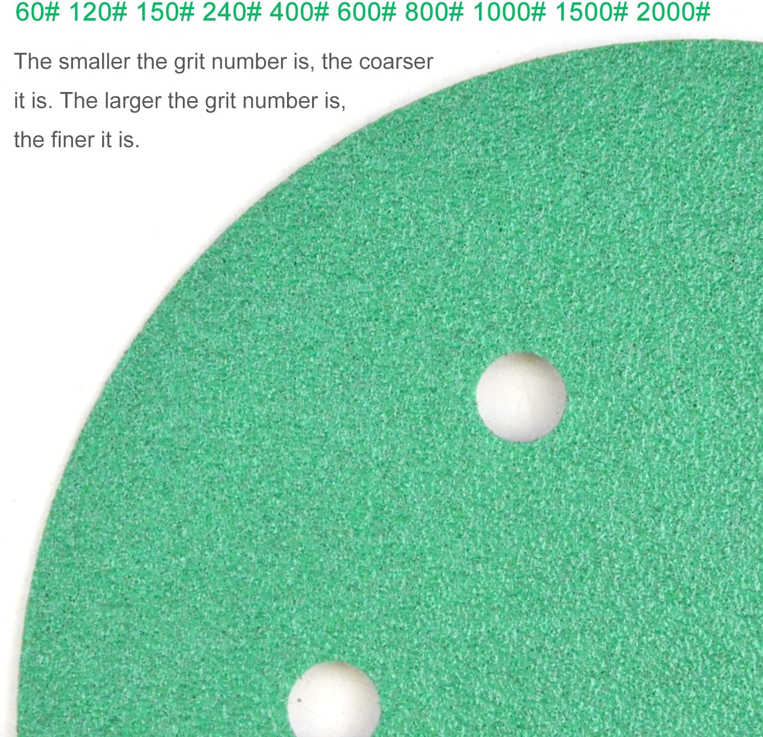 50PCS 6 Inch 6 Hole Wet Dry Sanding Discs Hook and Loop Assortment Grit 60 120 150 240 400 600 800 1000 1500 2000(5 of each) Green Film Dustless Sander Sandpaper for Metal Car Boat Polishing Finishing - - 