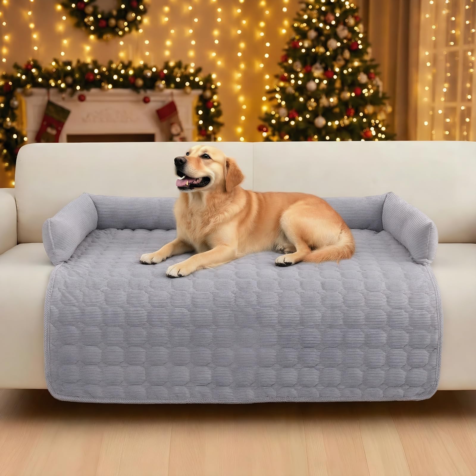 OKYUK Premium Hundebett - Sofaschutz für Haustiere, handgefertigtes und waschbares Hundekissen, Flauschige Hundematte für alle Größen (Kord Hellgrau, 90 x 90CM)