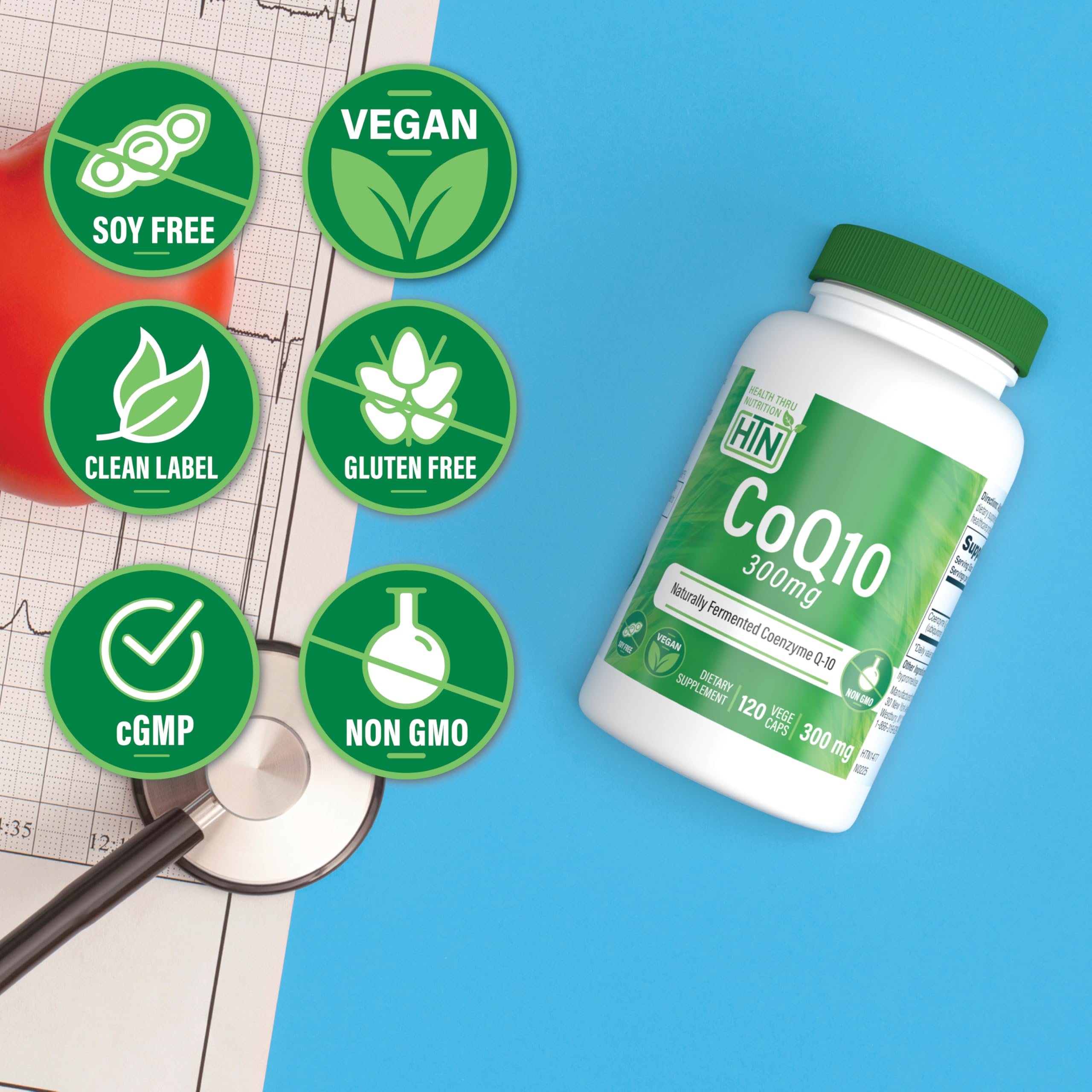 Health Thru Nutrition CoQ-10 300mg - 120 Capsules | High-Potency Ubiquinone Coenzyme Q10 | Supports Cellular Energy & Antioxidant Protection | Non-GMO, Soy-Free, Vegan, Gluten-Free — Amazon image 3